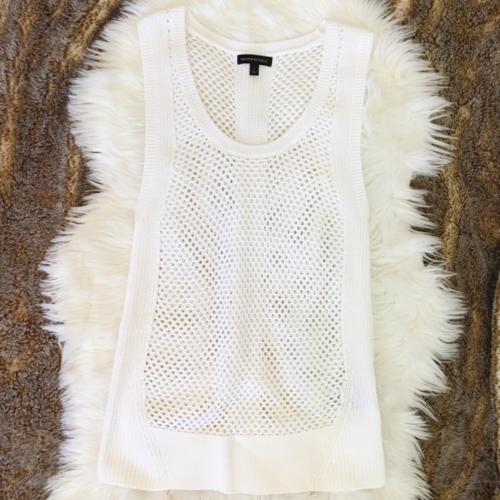 Banana Republic Preppy White Cotton Beach Mesh Knit Sleeveless Top Tunic - Picture 3 of 6